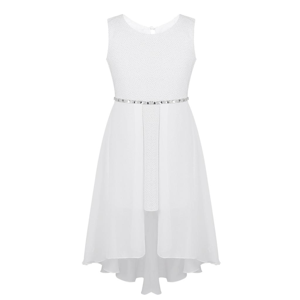 Kids Girls Sequins Chiffon High-low Pageant Wedding Bridesmaid Summer Party Flower Girl Knee Length Dress