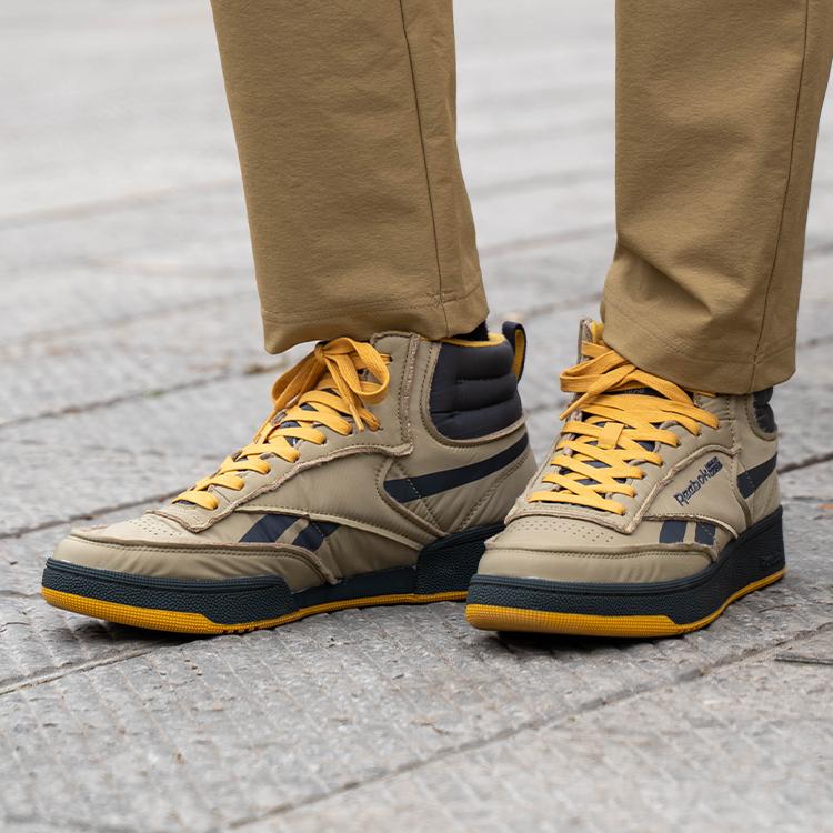 Reebok Club C 85 W+ Mid Fashion Comfortable Trendy Versatile High-Top Sneakers Unisex Sneakers Khaki-Yellow 24FRC909U4GY3