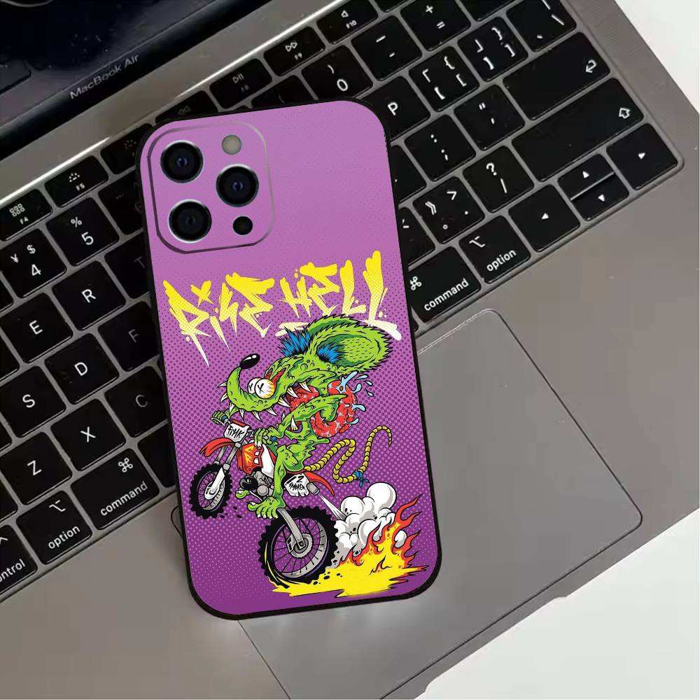 R-Rat F-Fink Art Design Phone Case For iPhone 17,16,15,14,13,12,11 Plus,Pro Max,XS,Soft Silicone Black Cover