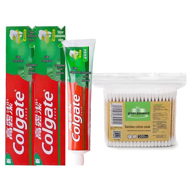 

Colgate Total Cavity Protection Extra Fresh Mint Toothpaste & Green Code Bamboo Cotton Swabs Bundle