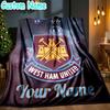 Custom Name West Ham United Throw Blanket - Perfect for Couch, Bed, Office, and outdoor Travel - Ideal Gift for Christmas & Holidays