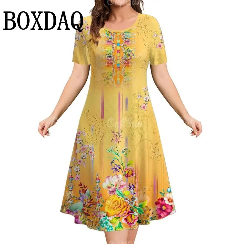 Summer Short Sleeve Clothing Colorful Print Women's Dresses Casual Fashion Plus Size Loose Pullover Elegant Dress For Woman