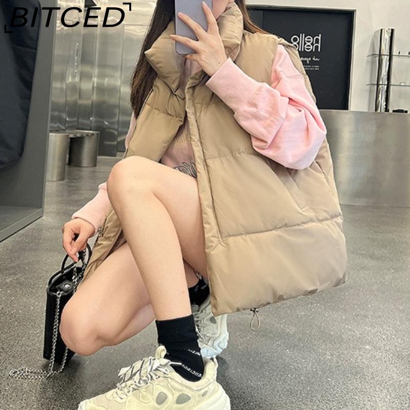 

BITCED Women s Autumn/Winter Cropped Hooded Fashion Gilet - Warm, Fluffy, Loose-Fit Cotton Vest Jacket XXL хаки