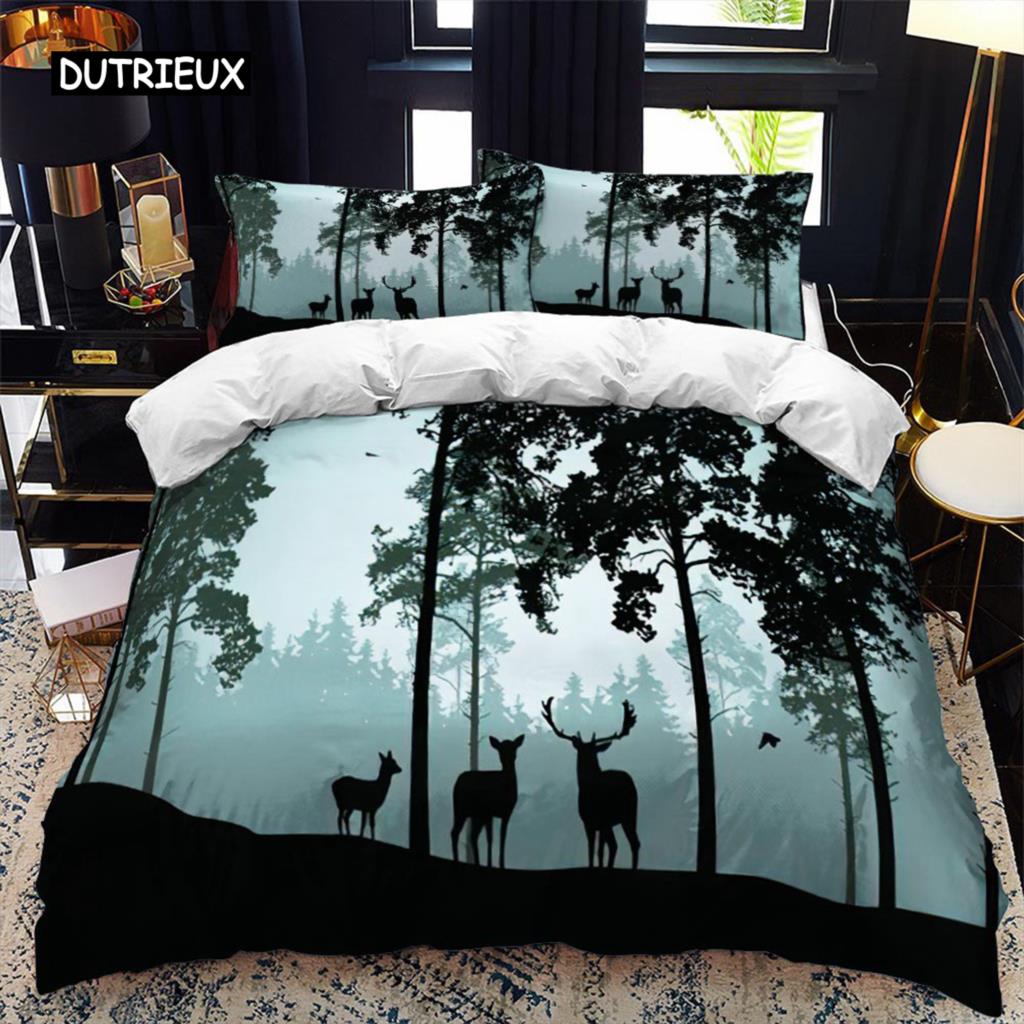 Tier Silhouette Bettbezug Set Heulen unter dem Mond Tier Thema Bettdeckenbezug für Kinder Jungen Mikrofaser King Twin Bettwäsche Set