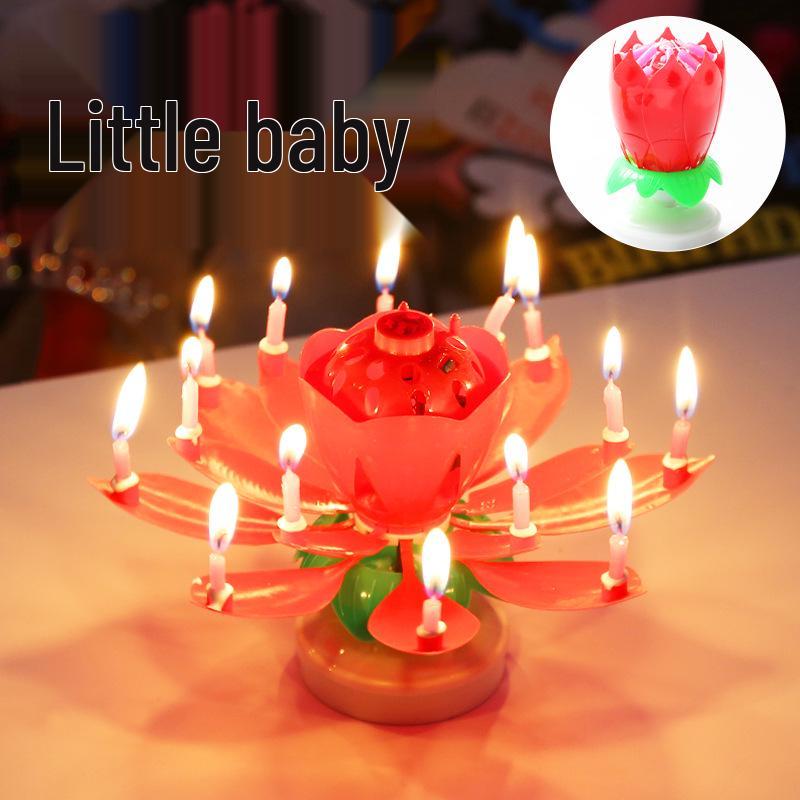 Musical Happy Birthday Lotus Flower Candle - Rotating, Blooming, and Singing Cake Decoration