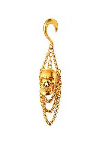 Long Decorative Skull Plug Gold - Pt-083 6 Mm
