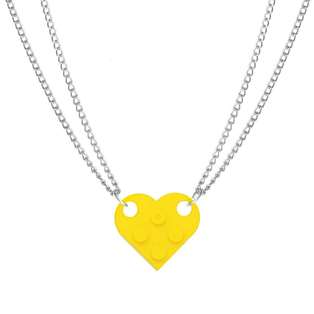 Heart-shaped Building Block Necklace: Double-layer Beaded Chain Love Pendant Choker for Women