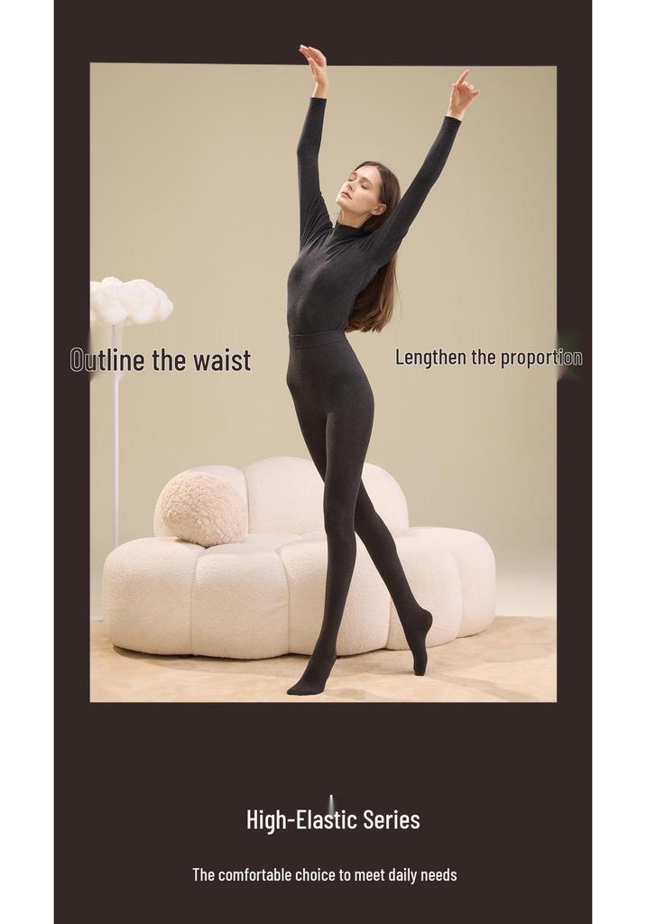 Autumn/Winter High Waist Gray Striped Cotton Base Layer Tights for Women
