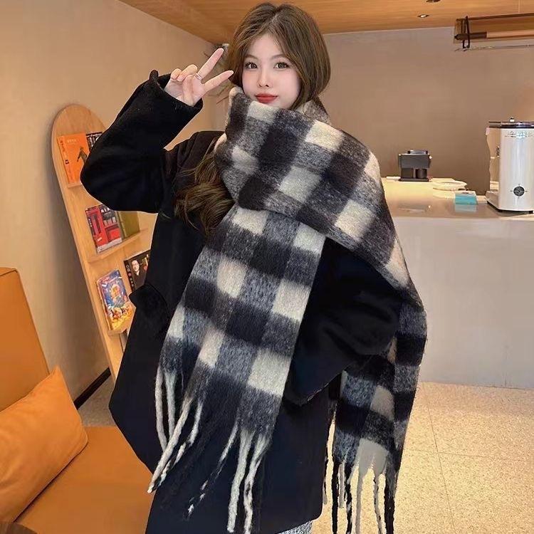 Korean gradual change striped scarf women's winter thickened imitation cashmere shawl dual-purpose warm atmosphere fringed scarf