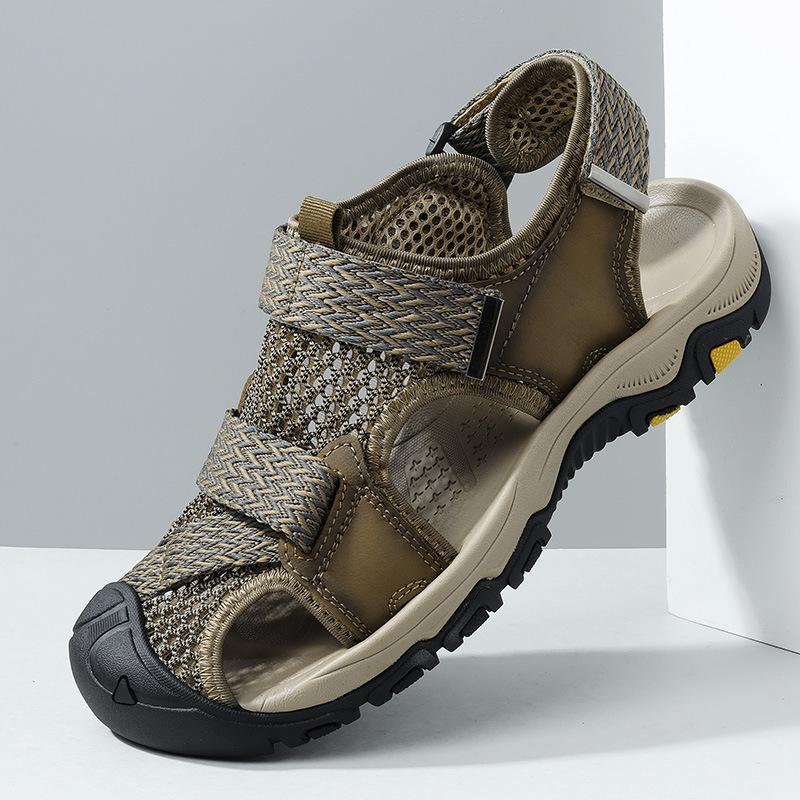

Сандалии мужские летние спортивные и любительские сетчатые туфли мужские уличные сумки кожаные полые мягкие подошвы пляжные туфли 38 хаки