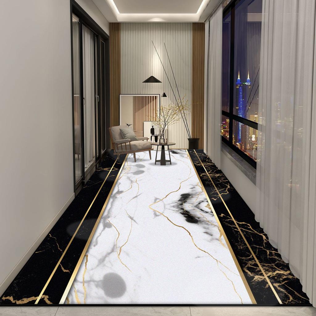 Weißer Marmor Läufer Langer Flur Teppich Nordische Luxus Dekoration Wohnzimmer Rutschfester Gang Teppich Hotelhalle Treppe Waschbare Matten