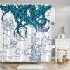 1pc Steampunk Octopus Shower Curtain with Turquoise Tentacles, Ship's Wheel & Mermaid Design - Vintage Nautical Maritime Theme B