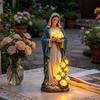 Blessed Mother Garden Light Statue with Flower USB Lamp Ornament Weather-Resistant Glowing Rose Decorative Lamp for Outdoor