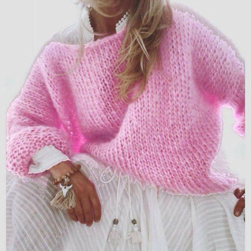 Mohair Sweater for Women, European and American Autumn and Winter Knitted Top, Fashionable Casual Amazon Sweater, Cross-Border Women's Clothing
