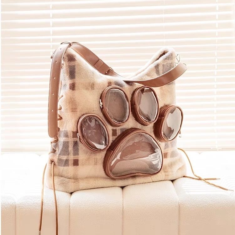 

JIAERDI Sweet Cute Cat Claw Backpack Women Plush Soft Large Capacity Handbag Messenger Bag Female Transparent Mochila Aesthetic 40x40x8cm хакі