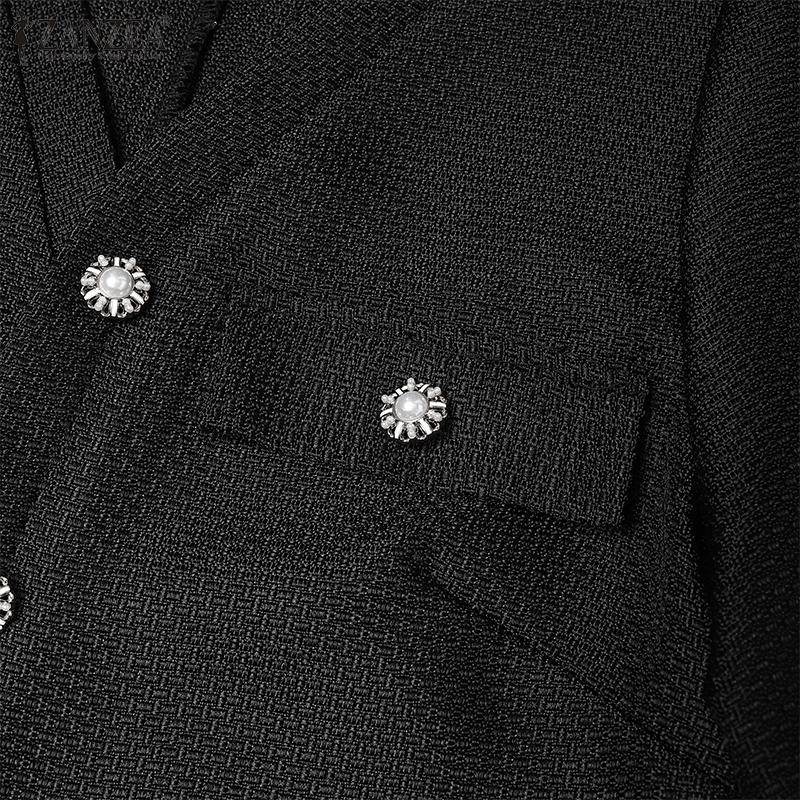 ZANZEA Damen Kurzarm Elegant Textur Büro Plissee Kleid