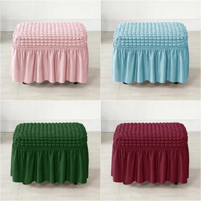 Seersucker Footstool Skirt Cover Stretch Spandex Ottoman Cover Solid Color Non Slip Washable Footrest Slipcovers for Living Room