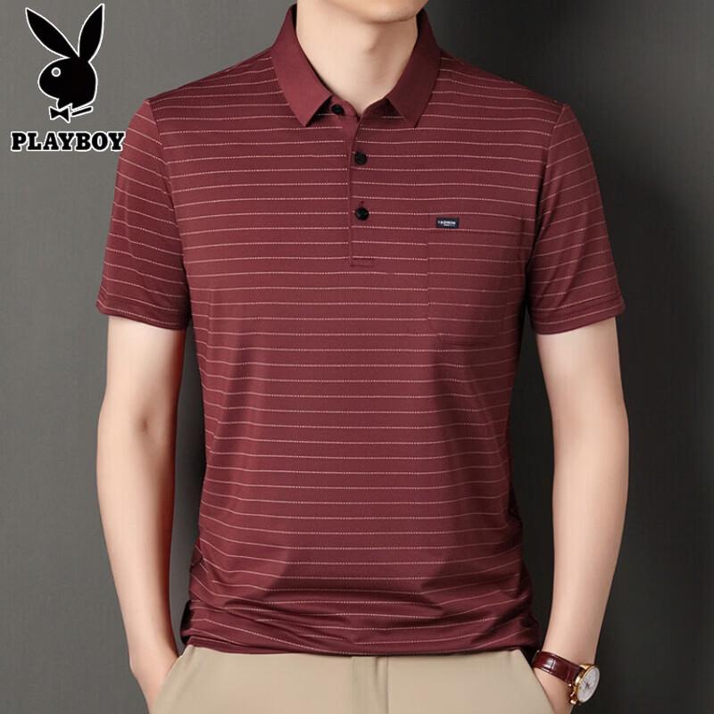 Playboy Men s Striped Ice Silk Polo T-Shirt M