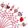 2Pcs Colorful Spiral Straws Creative Drinking Straws with Heart Lip Cake Charm Romantic Pink