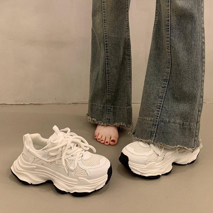 Popular muffin thick-soled dad shoes increase in height for small people in summer, new mesh breathable casual sports shoes for women