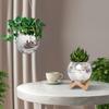 Glass Mirror Disco Ball  Flower Planter Wood Base Plant Hanging Basket  Indoor Plants