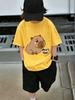 Sunny Capybara Kids Short Sleeve Top Summer Cute Cartoon Crewneck Boys Girls Ages 3-14