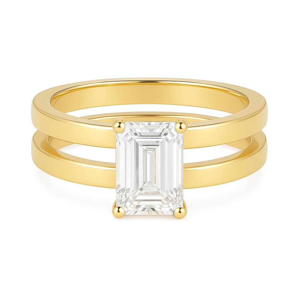 Emerald Cut Diamond Engagement Ring, Double Shank Minimalist Proposal Ring, Art Deco Bridal Ring, Anniversary Gift for Women