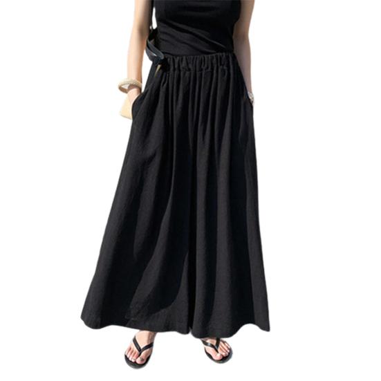 Women Pants Solid Color Side Pockets Temperament Elastic Waist Wide Leg Trousers Streetwear