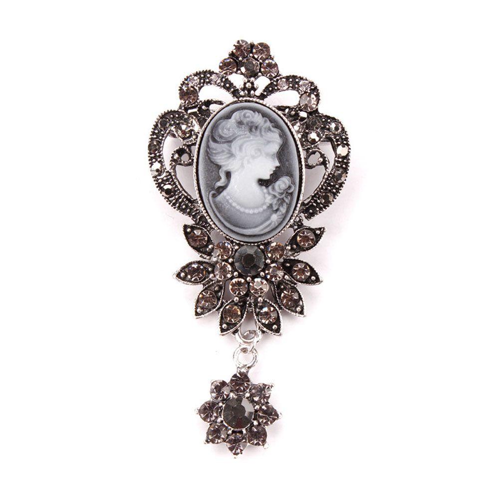 Antique Boutonniere Queen Cameo Rhinestone Brooch Pin Jewelry Fashion Accessories Christmas Gift