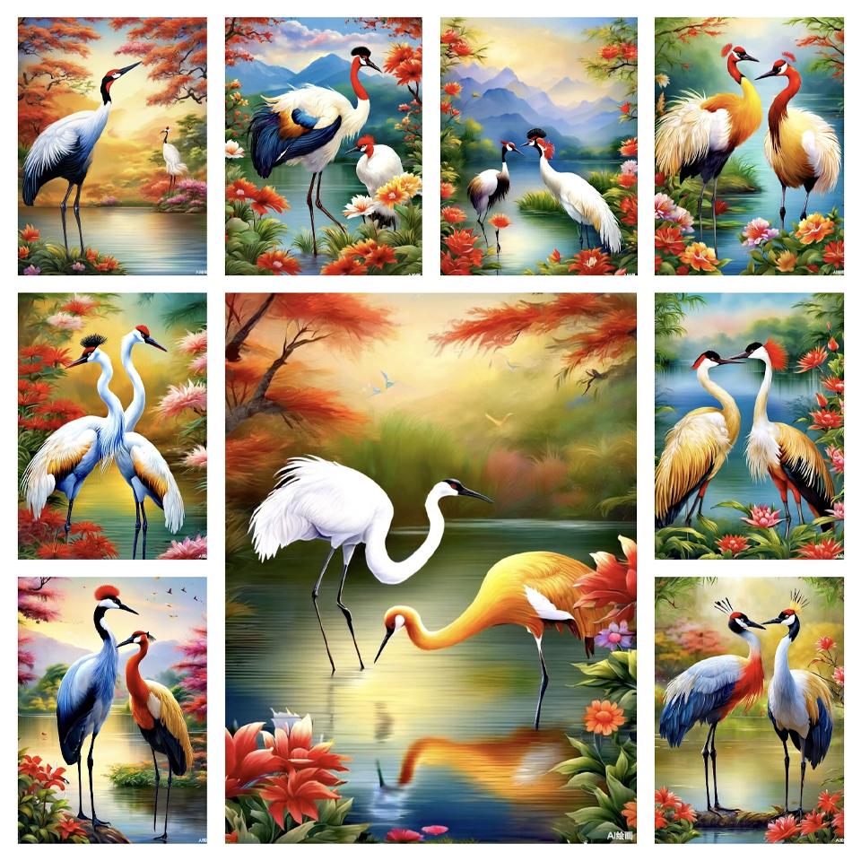 Animals 5D Diamond Painting Bird Red crowned Crane Diamond Inlay Set with Square/Round Embroidery DIY Home Decoration Gift