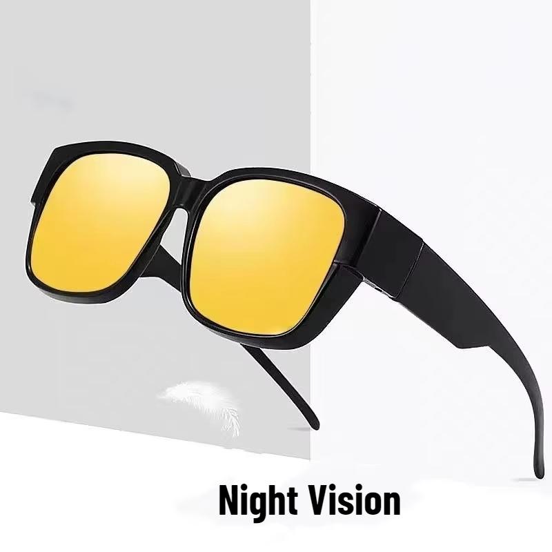 Outside Night Vision Sunglasses for Men Women Oversized Square Shades Fit Over Glasses UV Protection Sunglasses for Car Driving