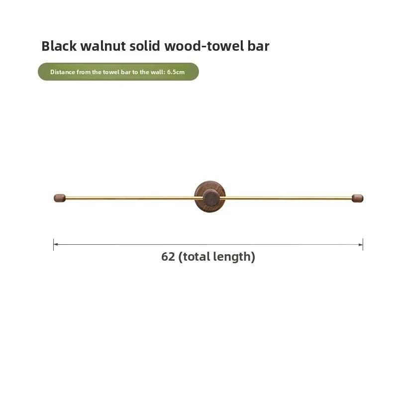 Walnut Wood Metal Towel Rack Bathroom Wall Mounted Storage Rack Wall Shelf Portability Towel Rack Storage Organizer Clothes Hook