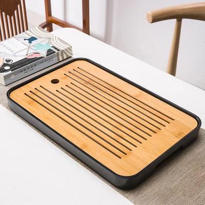 Bamboo Tea Tray Drainage Water Storage Kungfu Tea Set Living Room Coffee Table Drain Tray Storage Supplies Melamine Tea Tray