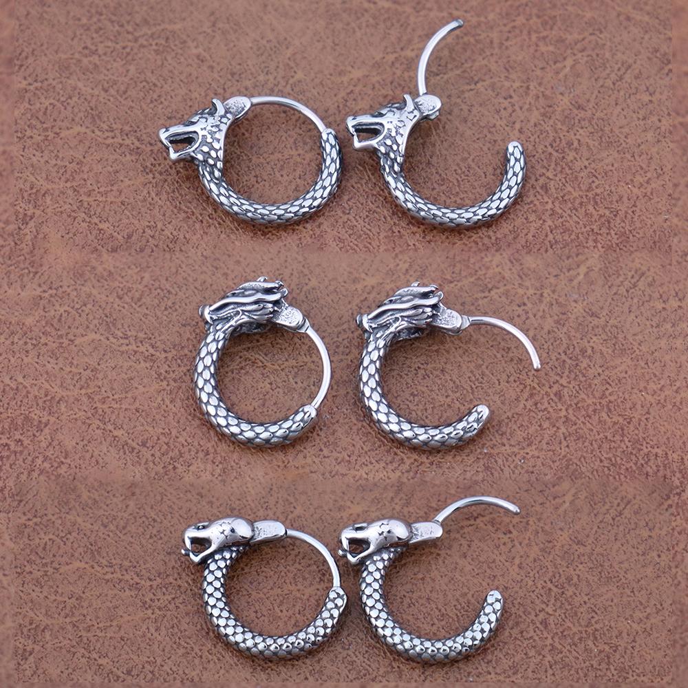 Vintage 316L Stainless Steel Dragon Hoop Earring for Men Women Punk Hip Hop Style China Dragon Huggie Earrings Jewelry