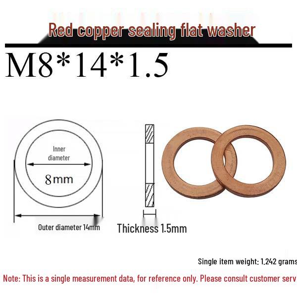 Annealed Red Copper Gasket Washer Pad for Sealing Fastener, M4-M34