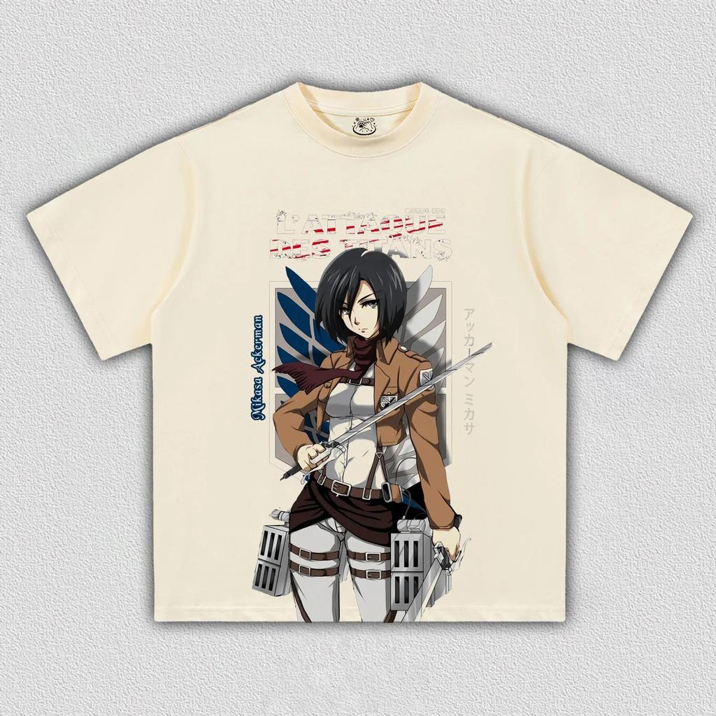 Animekaraktärer Mikasa Ackerman T-shirt Damer Herrar Attack on Titan Tryck Oversized Herr Dammode Streetwear hög kvalitet