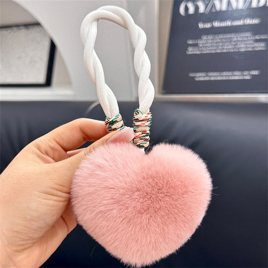 Heart Keychain Plush Pompom Rabbit Fur Keychain Women Bag Car Key Chain Pendant Decoration Jewelry Hangings Accessories Gifts