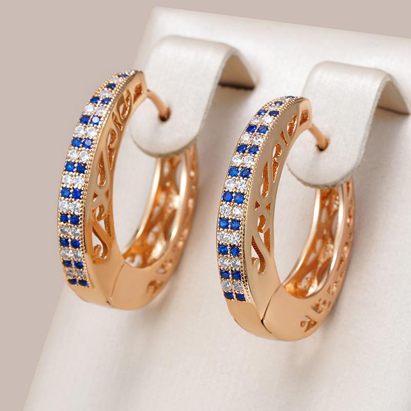 Orecchini a Cerchio Grande Colore Oro Rosa Insolito per Donna Brillanti Blu Zircone Naturale Accessori Quotidiani Raffinati Gioielli Vintage