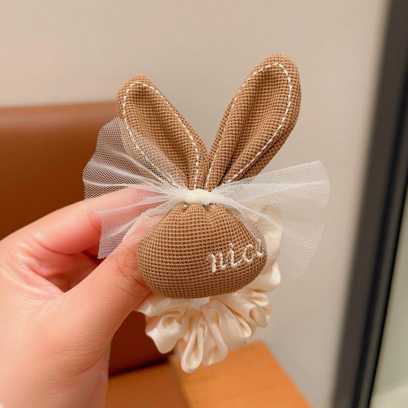 2024 Milk Coffee Color Fabric Flower Hair Ties - Children's Scrunchies & Women's Hair Accessories