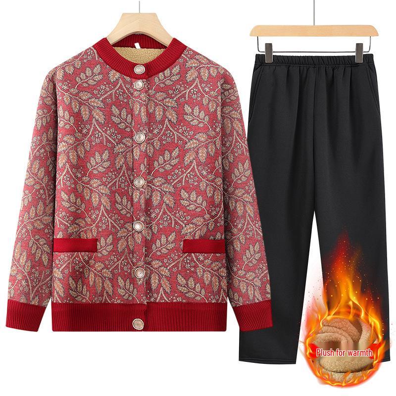 Cárdigan Acogedor de Lana con Forro de la Abuela: Abrigo Grueso y Cálido de Otoño e Invierno para Mujeres de Mediana Edad y Mayores