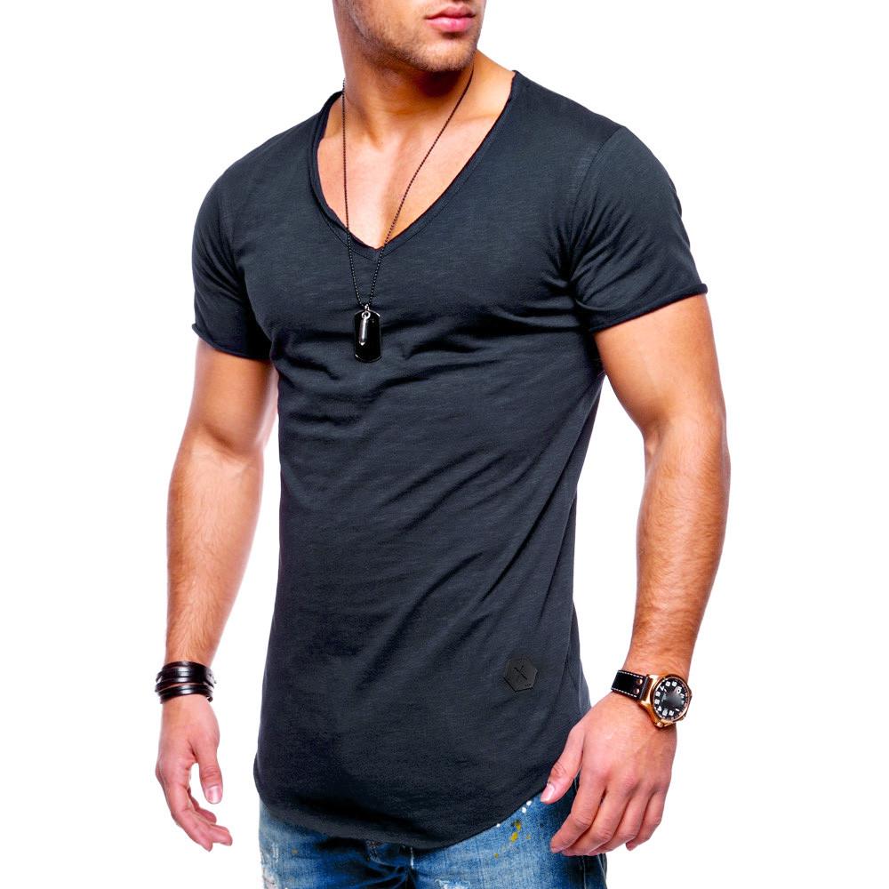 

Ramidos Мужская футболка Slim Fit с V-образным вырезом и короткими рукавами, хлопковые повседневные топы, блузка NY/XL