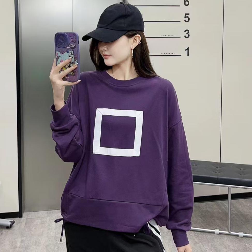 

DIMANAF 2024 Новая футболка для женщин с принтом Толстовки и свитшоты Свободные повседневные базовые топы с круглым вырезом на осень Черный пуловер One Size фиолетовый