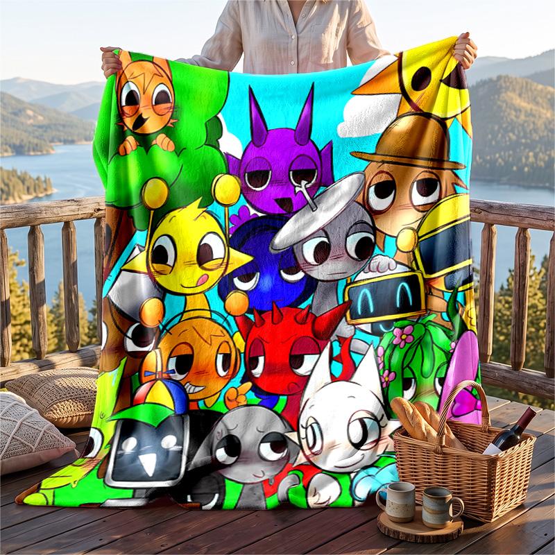 Warm Flannel Blanket Sprunki Pattern, Lightweight Comfortable Throw Blanket for Bed Sofa Use