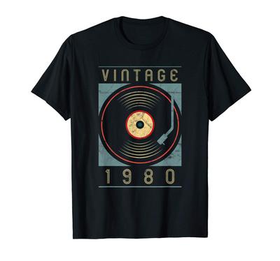 Vintage 1980 Vinyl Retro Turntable Birthday DJ Graphic T-shirt