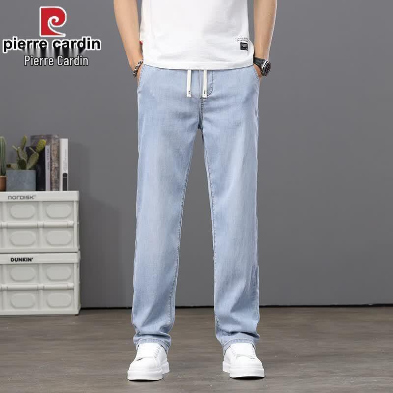 Pierre Cardin Men s Ice Silk Loose Straight Jeans 5XL светло-синий
