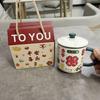 Guochao Mug With Lid Gift Box Ceramic Cup Large Capacity Imitation Enamel Drinking Water Coffee Cup Office Woman