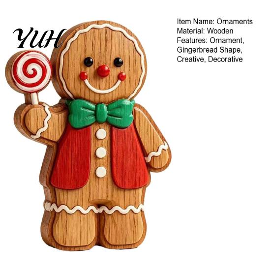 Gingerbread Character Figures Cartoon Wooden Ornament, Double-sided Printed Desktop Tabletop Figurines, Festive Window Display Decorative Craft