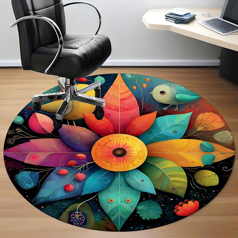 1pc Floral Mandala Office Round Area Rug, Under Office Chairs Bedroom Living Room Home Decor, Room Deco