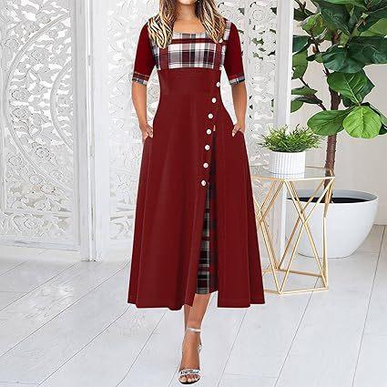 New women s long dress, round neck medium sleeve elegant new fashion long dress S красный