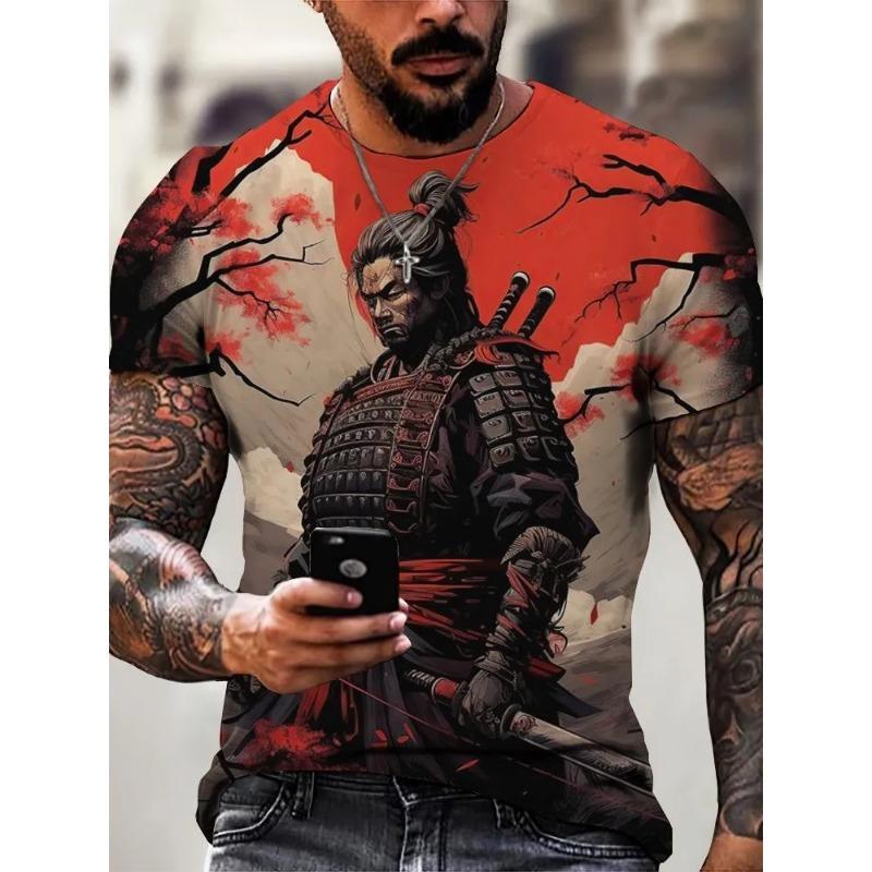 3D tričko s potiskem Válečník Samuraj Pánské módní tričko s kulatým výstřihem a krátkým rukávem s grafikou